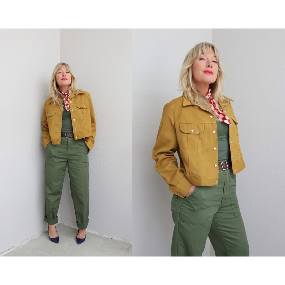 1970's Deadstock Vintage Lee Gold Western Knit Pearl Snap Jacket ~ Women's MD LG